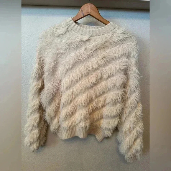 Morghy Art Stylist Italy Soft Wool Blend Textured Cream Sweater S/M - Picture 1 of 9